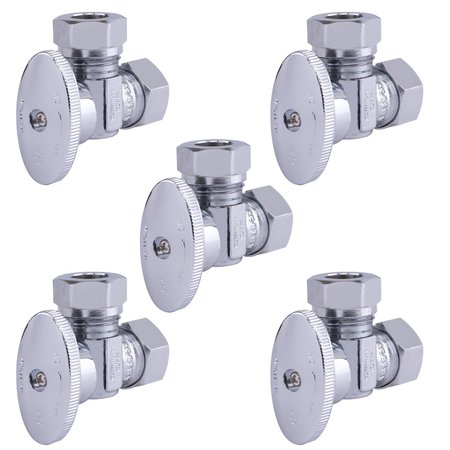 HAUSEN 1/2 in. Nominal Compression Inlet x 7/16 in. and 1/2 in. Slip-Joint Outlet 1/4-Turn Angle Valve, 5PK HA-SS114-5